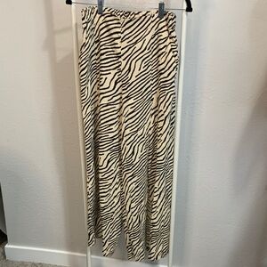 Chic Zebra Print Wide-Leg Linen Split Front Pants